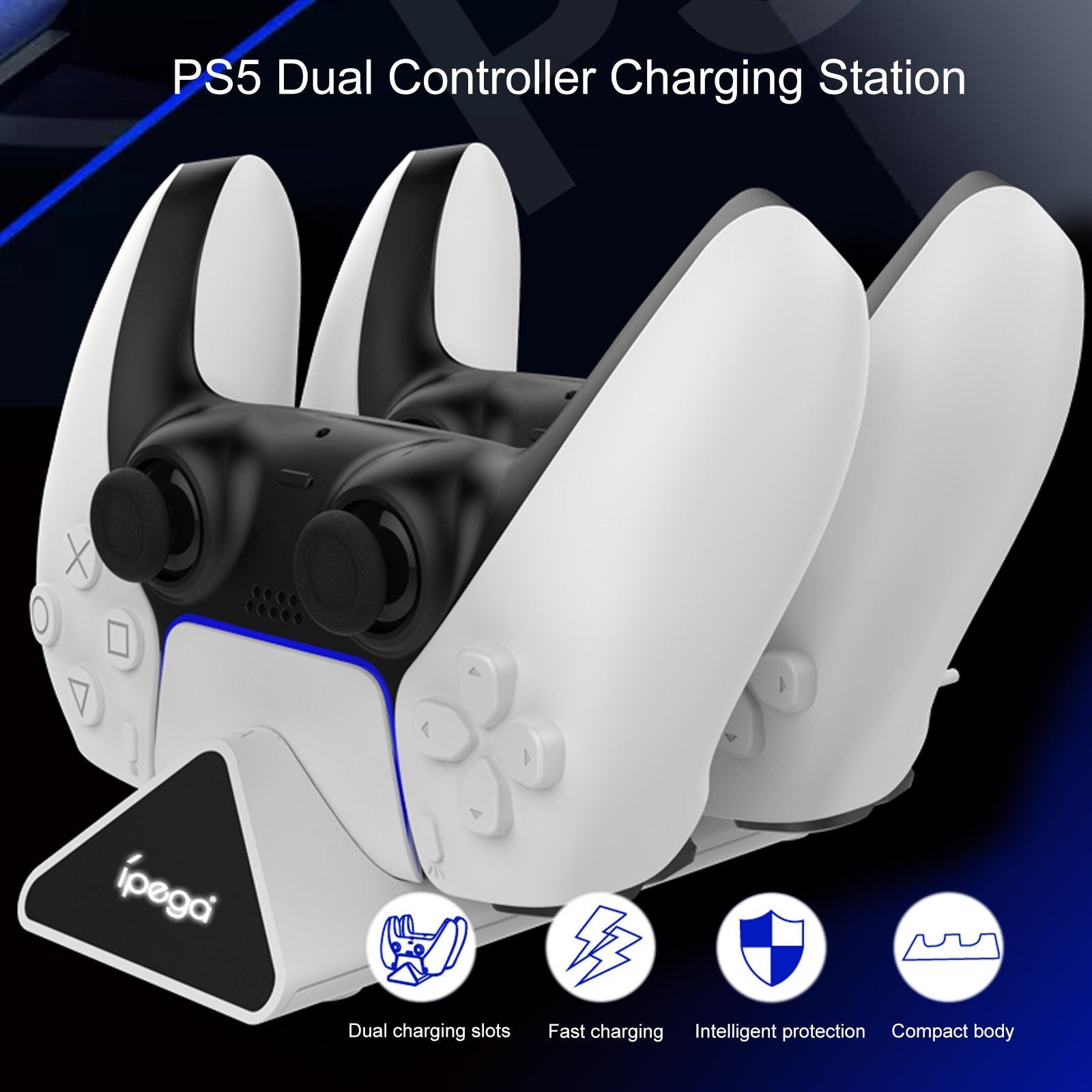 IPEGA PG-P5012 Controller Charging Dock Dual PS5 Controller Charger Station Stand with LED-Indicator IPEGA PG-P5012 Controller Charging Dock Dual PS5 Controller Charger Station Stand with LED-Indicator